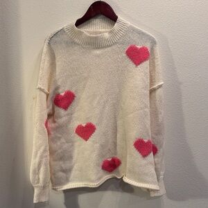 Charming Heart Patterned Sweater in Cream and Pink